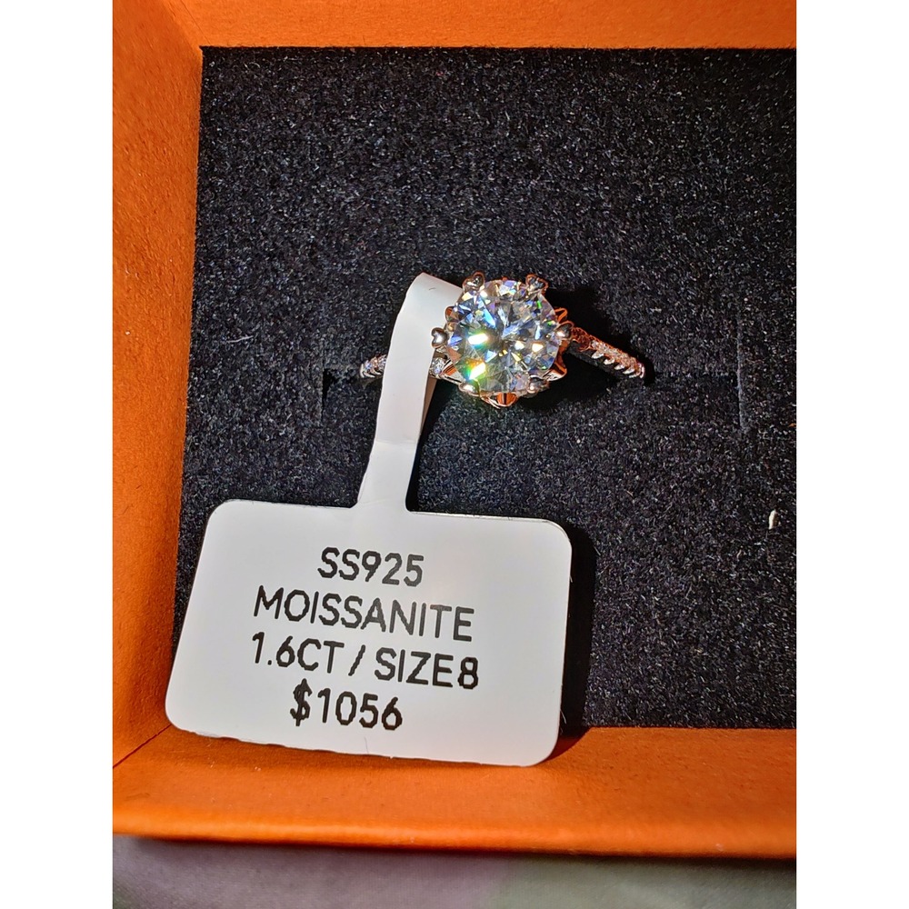 Ring 1.6ct Moissanite 925 Sterling Silver Round Cut Size 8 Engagement